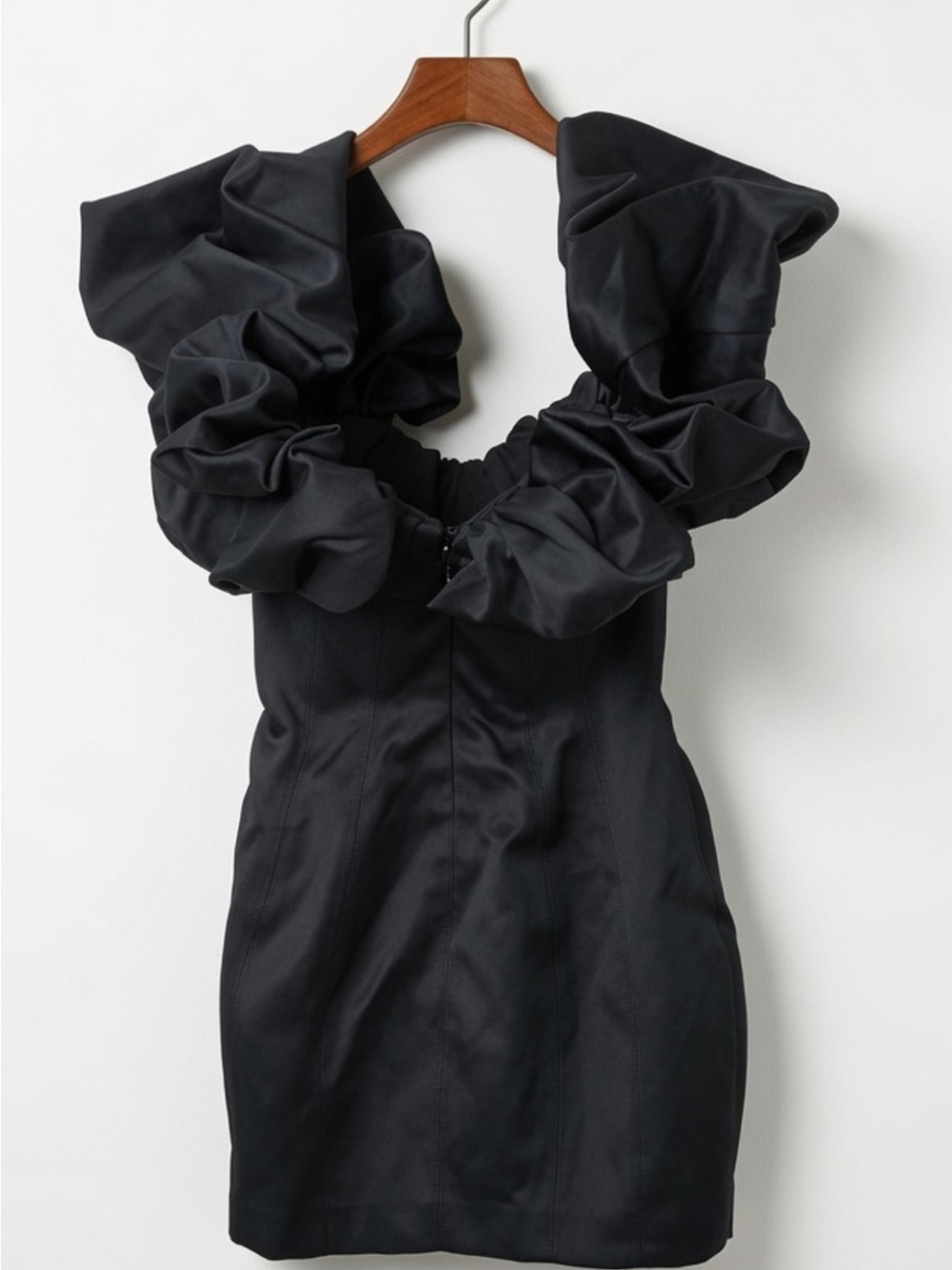 House of CB SELENA Black Satin Puff Shoulder Dress Small US4-6$299 - Picture 9 of 11